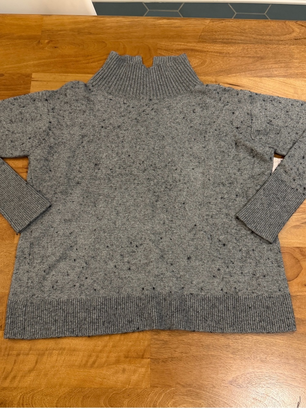 Caslon Organic Cotton & Merino Wool Blend Gray Speckled Turtleneck Sweater Sz. L